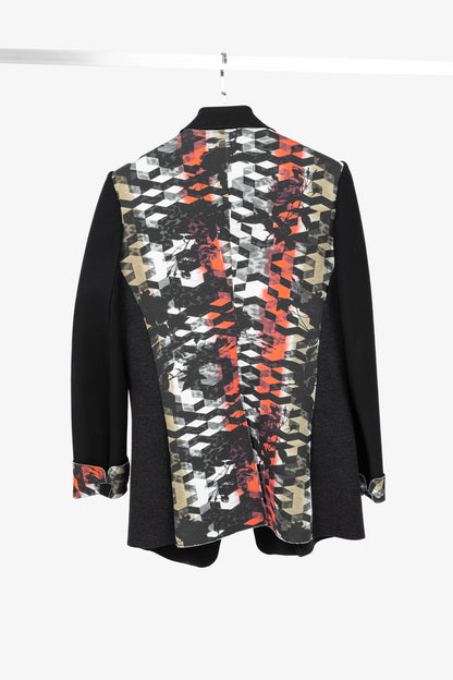 Marie Saint Pierre Black Neoprene & Ponte Ruffle Patchwork Blazer