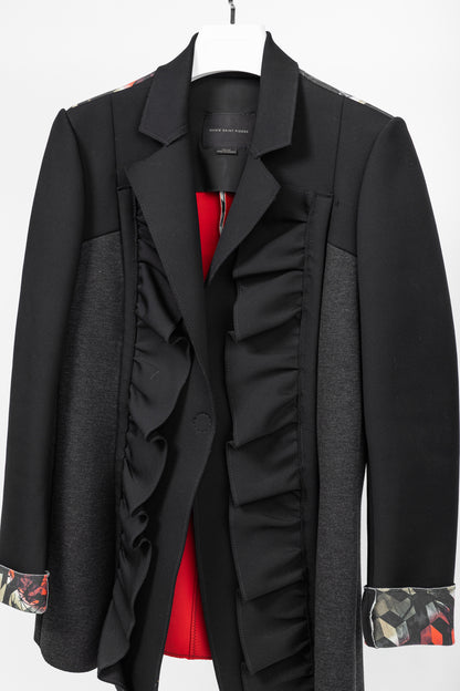 Marie Saint Pierre Black Neoprene & Ponte Ruffle Patchwork Blazer