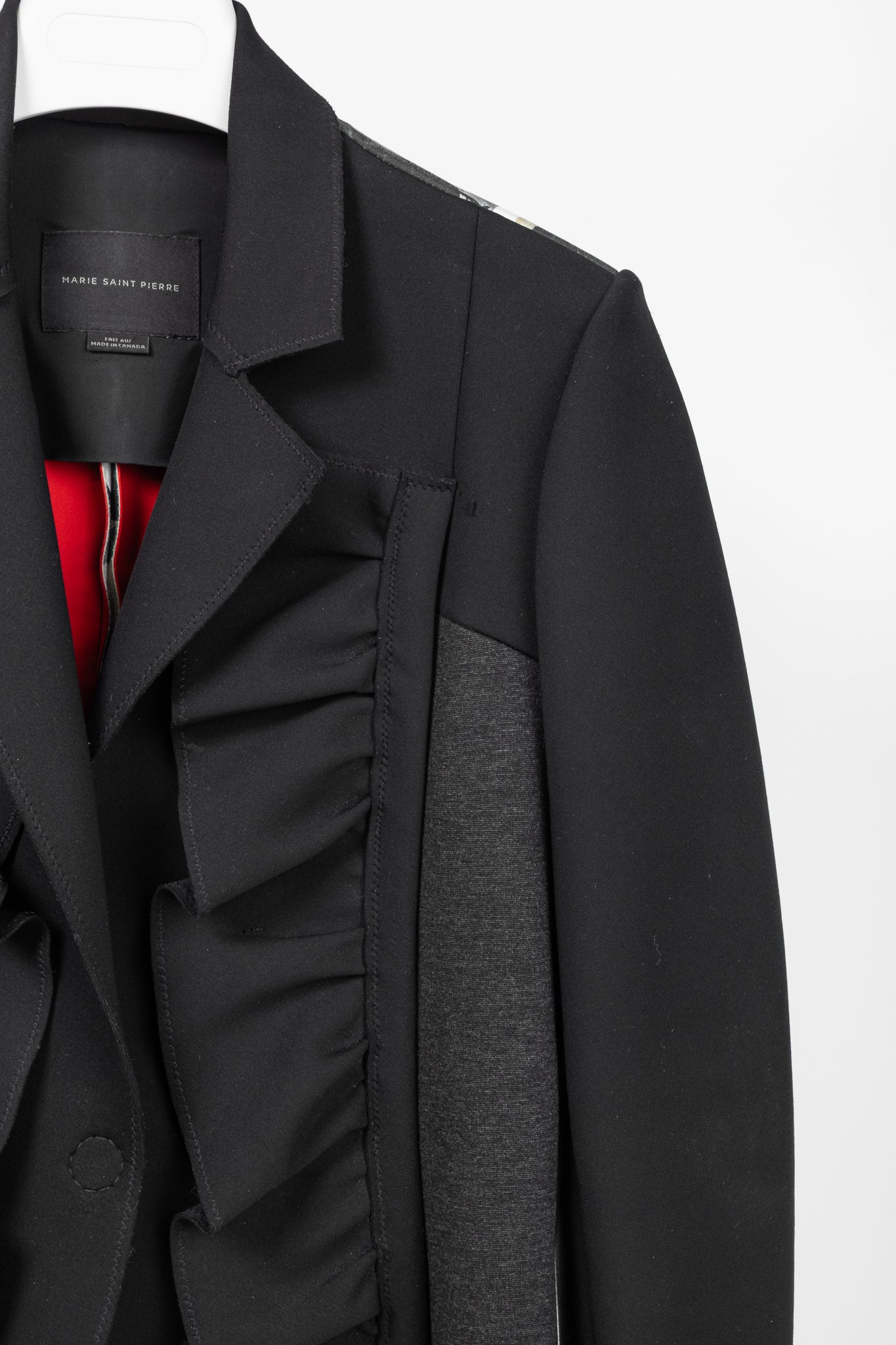 Marie Saint Pierre Black Neoprene & Ponte Ruffle Patchwork Blazer