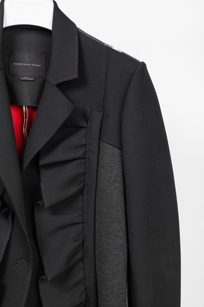 Marie Saint Pierre Black Neoprene & Ponte Ruffle Patchwork Blazer