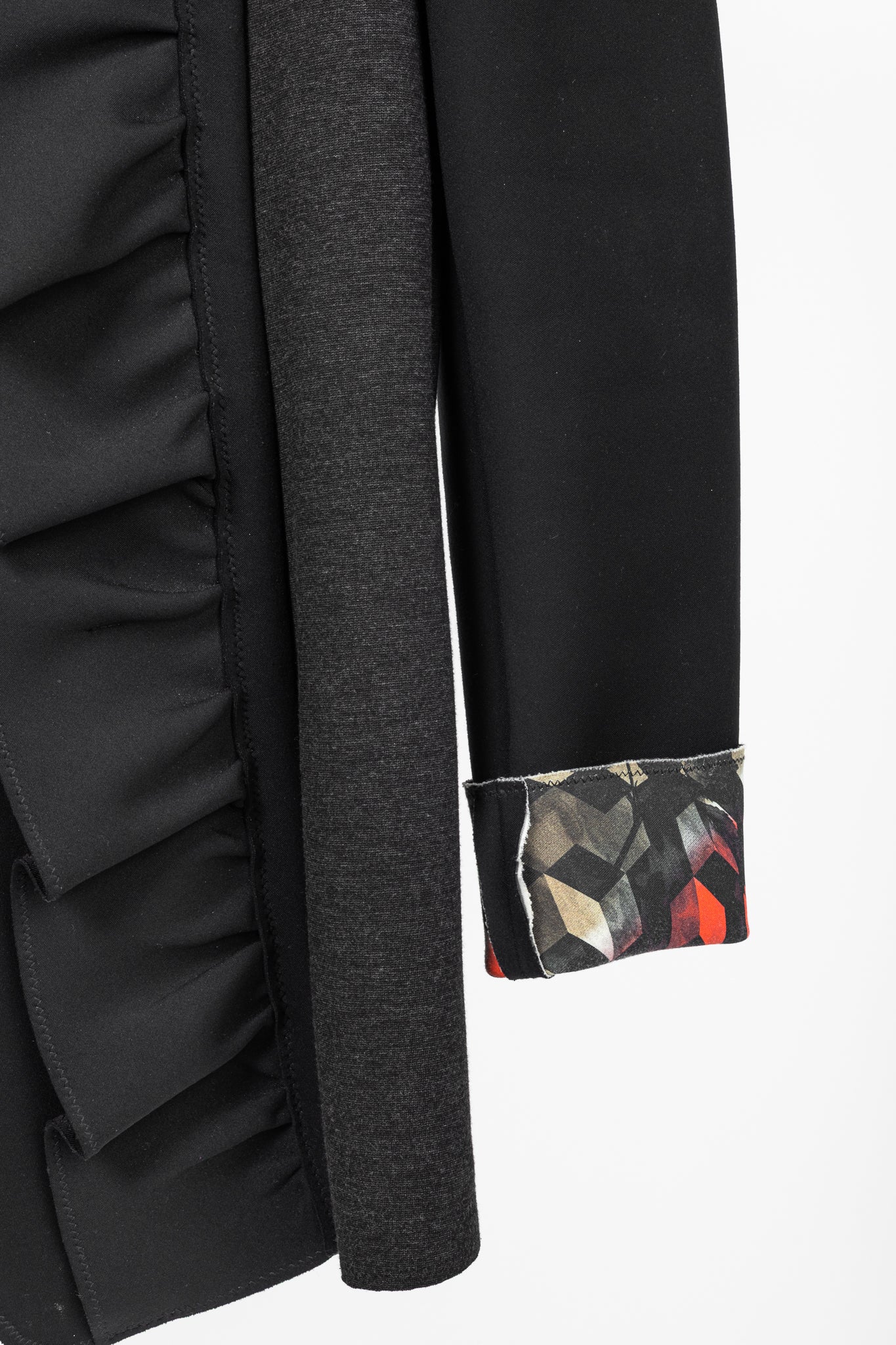 Marie Saint Pierre Black Neoprene & Ponte Ruffle Patchwork Blazer