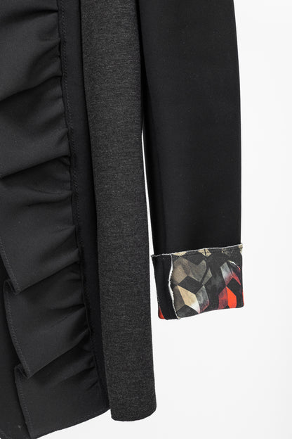 Marie Saint Pierre Black Neoprene & Ponte Ruffle Patchwork Blazer