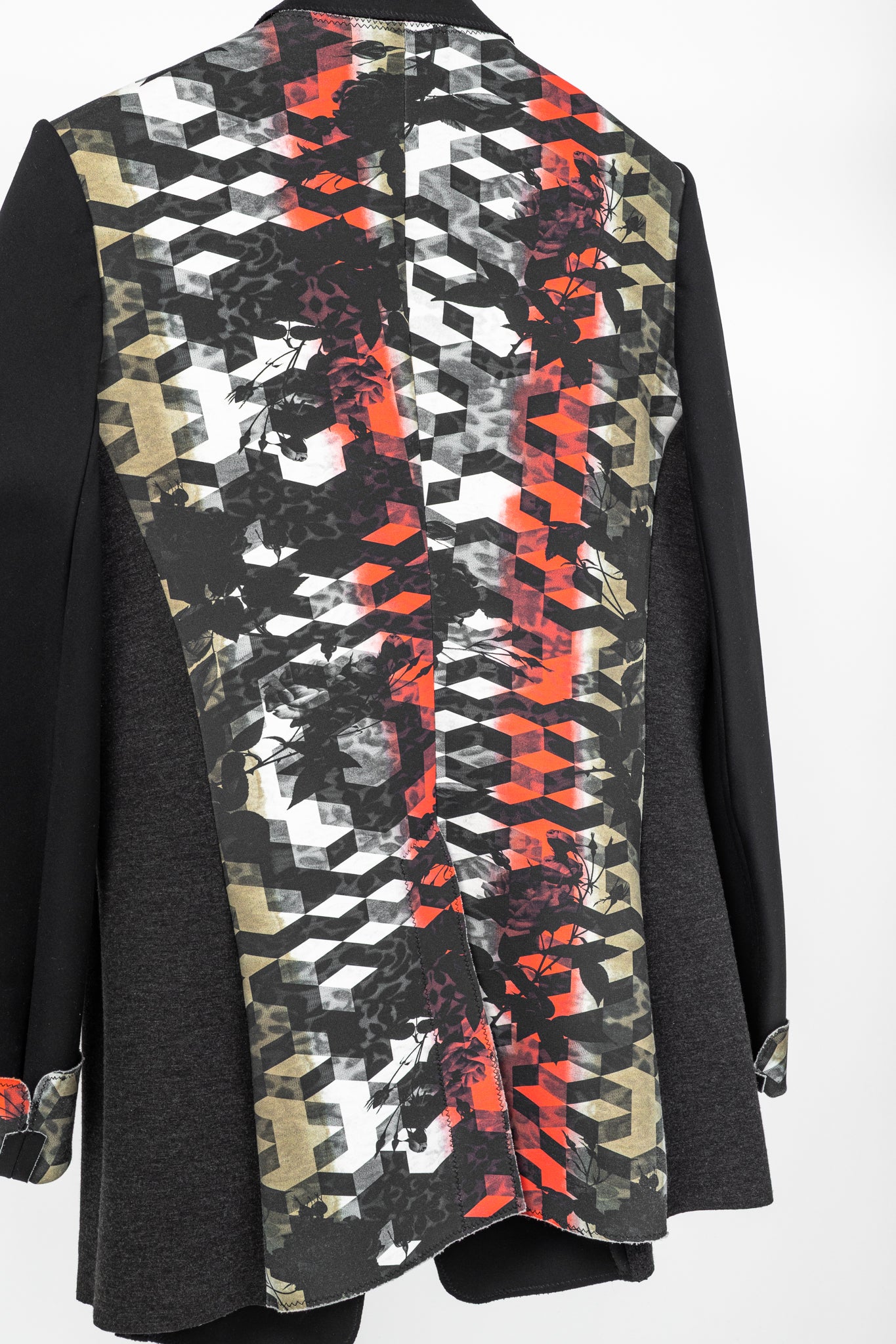 Marie Saint Pierre Black Neoprene & Ponte Ruffle Patchwork Blazer