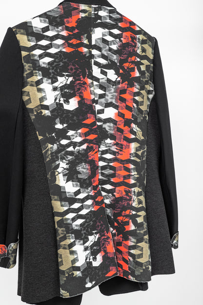 Marie Saint Pierre Black Neoprene & Ponte Ruffle Patchwork Blazer