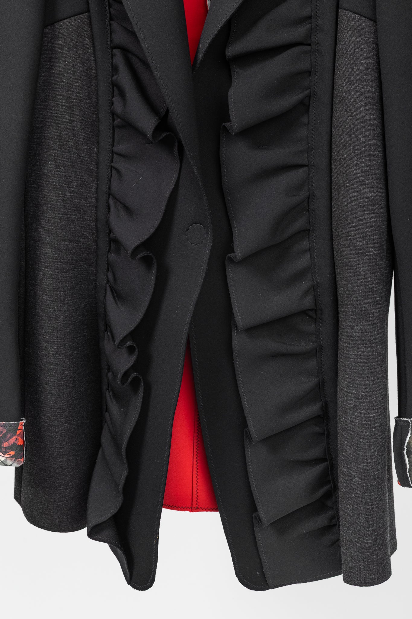 Marie Saint Pierre Black Neoprene & Ponte Ruffle Patchwork Blazer