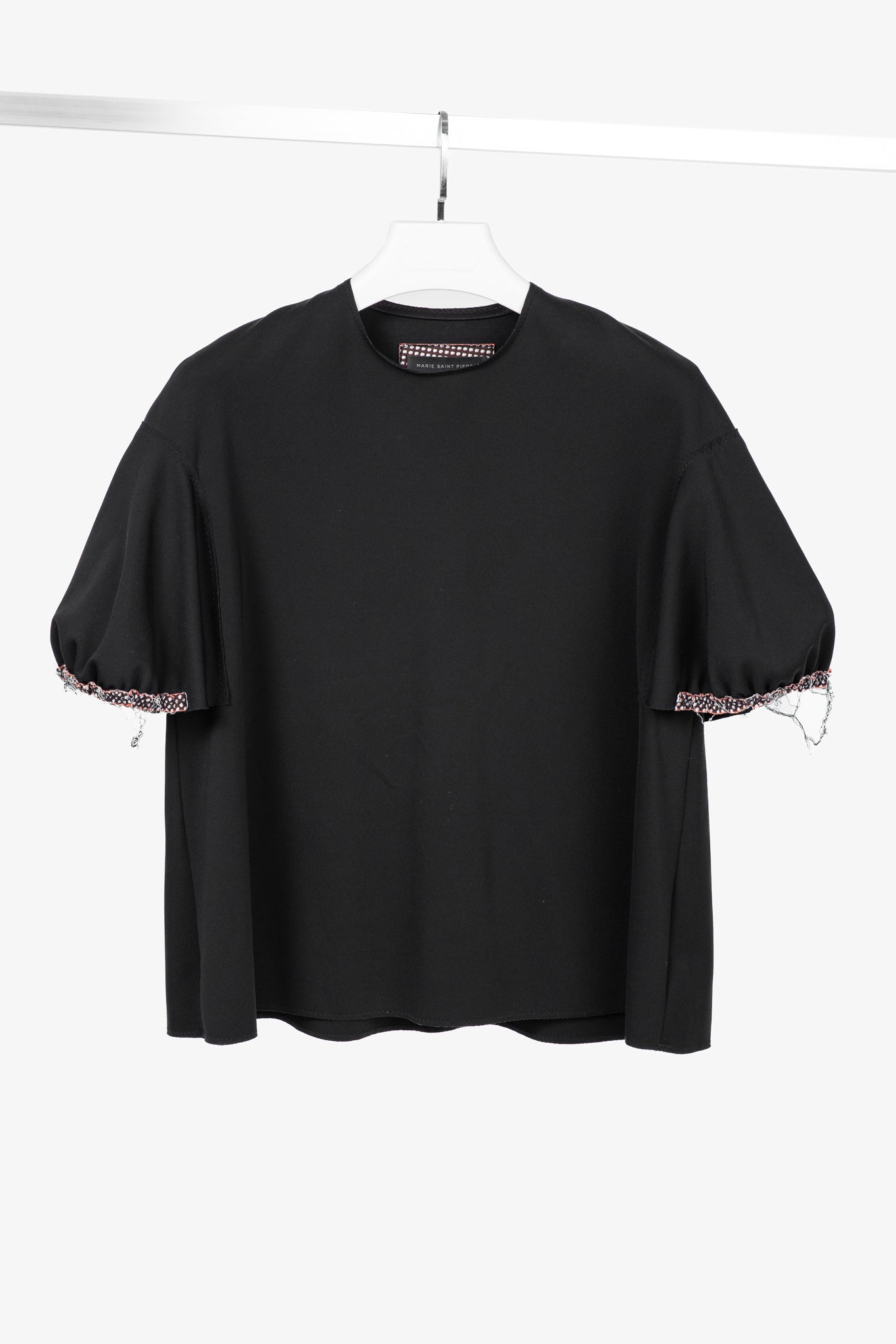 Marie Saint Pierre Black Neoprene Trimmed-Puff-Sleeve T-Shirt