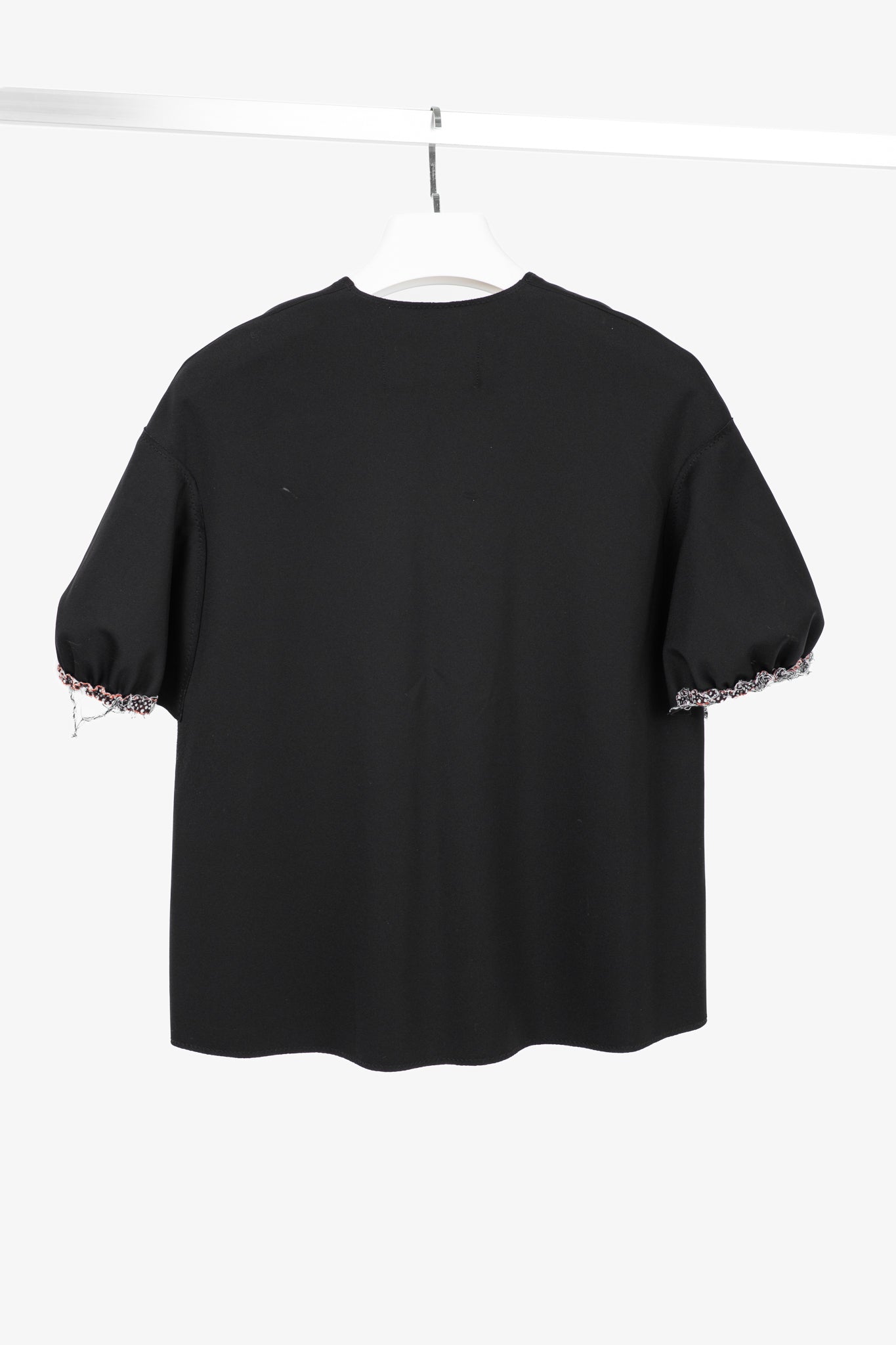 Marie Saint Pierre Black Neoprene Trimmed-Puff-Sleeve T-Shirt