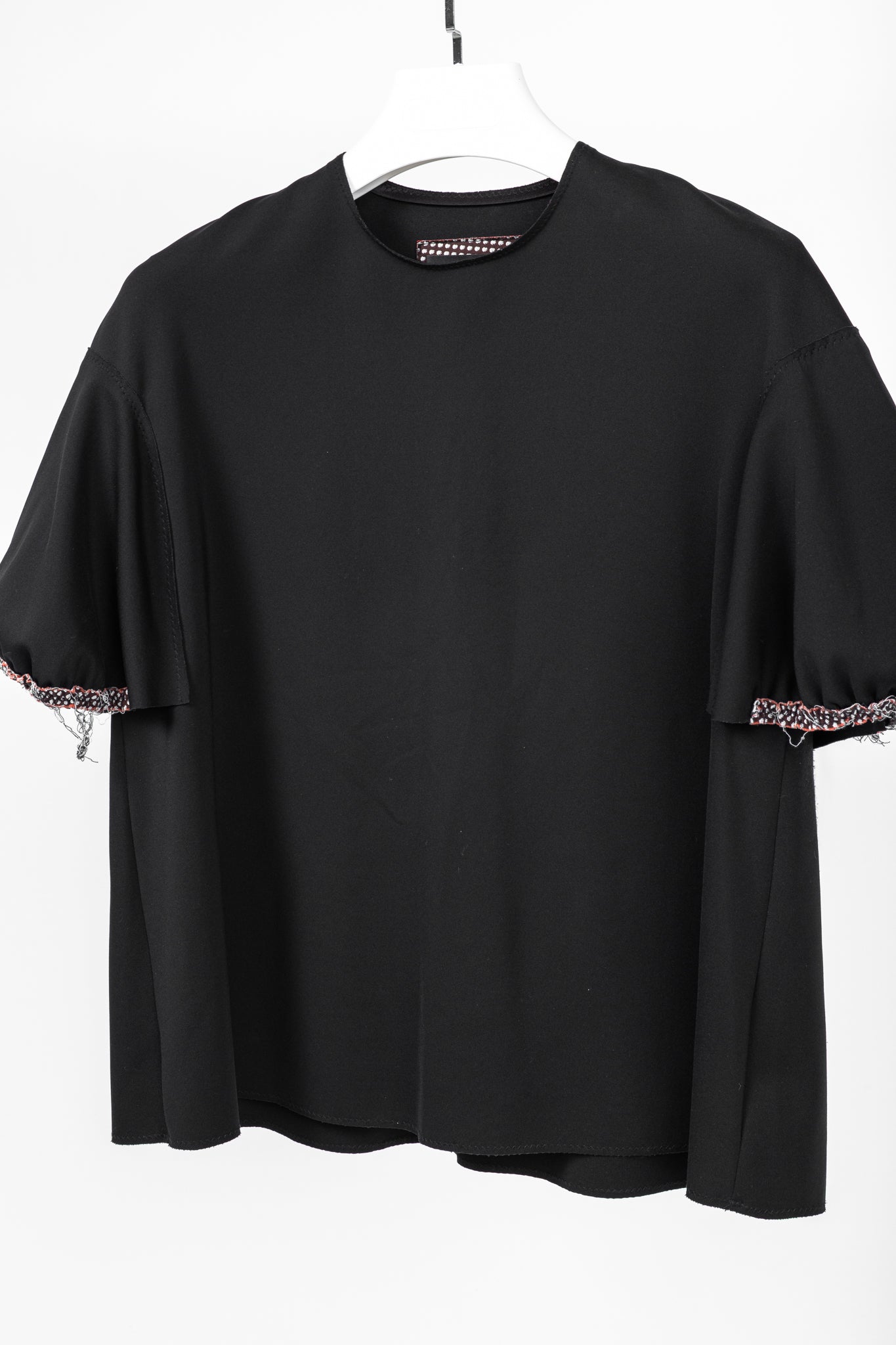 Marie Saint Pierre Black Neoprene Trimmed-Puff-Sleeve T-Shirt
