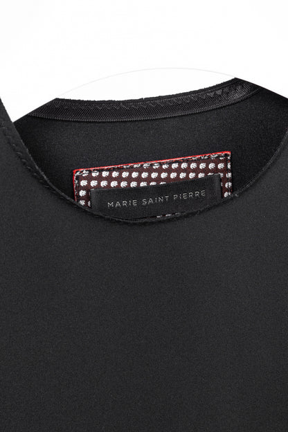 Marie Saint Pierre Black Neoprene Trimmed-Puff-Sleeve T-Shirt