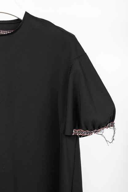 Marie Saint Pierre Black Neoprene Trimmed-Puff-Sleeve T-Shirt