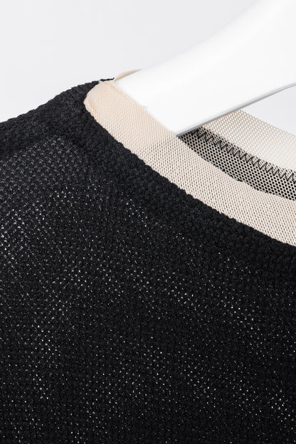 Marie Saint Pierre Black Mesh-Knit Asymmetrical Tunic