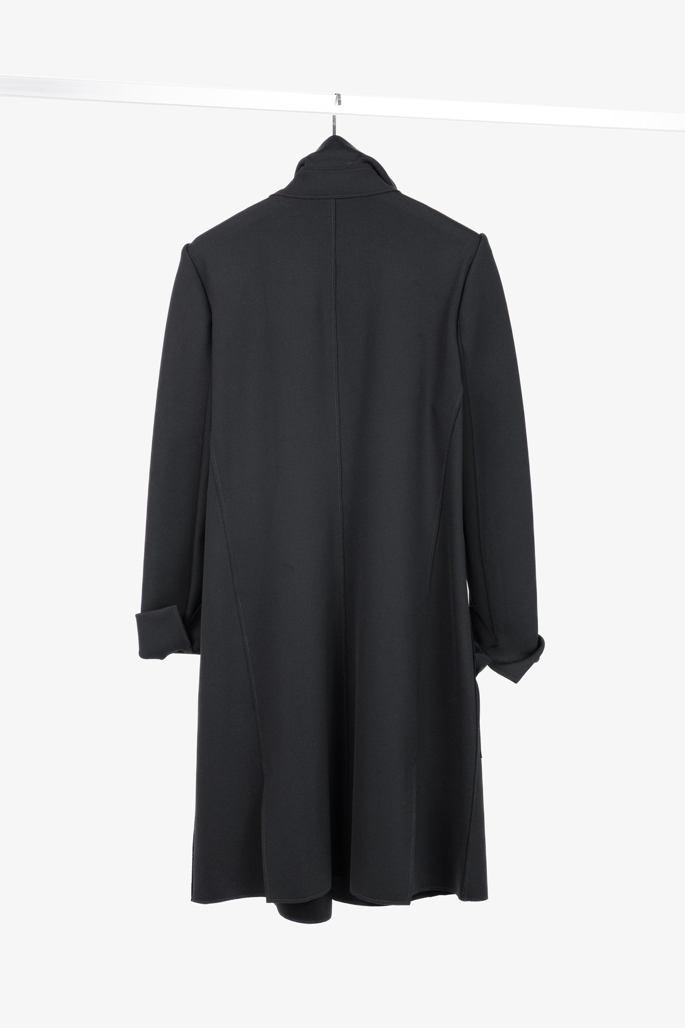 Marie Saint Pierre Black Neoprene Open-Front Ruffle-Pocket Coat