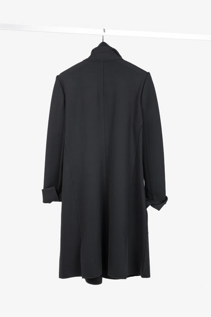 Marie Saint Pierre Black Neoprene Open-Front Ruffle-Pocket Coat