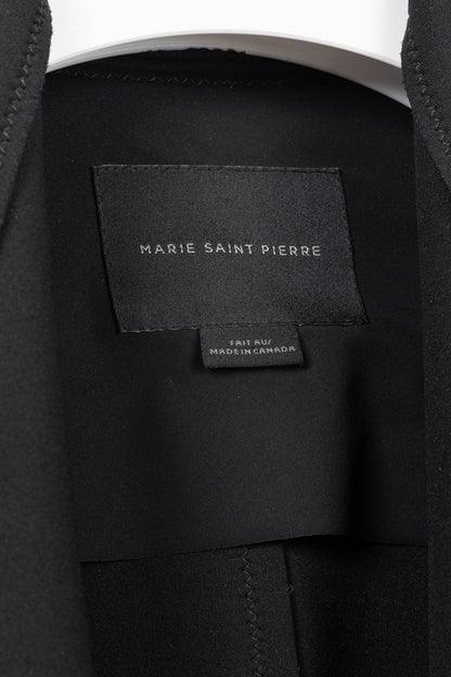Marie Saint Pierre Black Neoprene Open-Front Ruffle-Pocket Coat