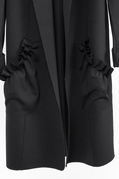 Marie Saint Pierre Black Neoprene Open-Front Ruffle-Pocket Coat