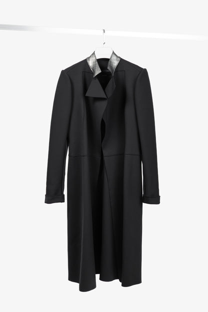 Marie Saint Pierre Black Neoprene Metallic-Neck Open-Front Coat