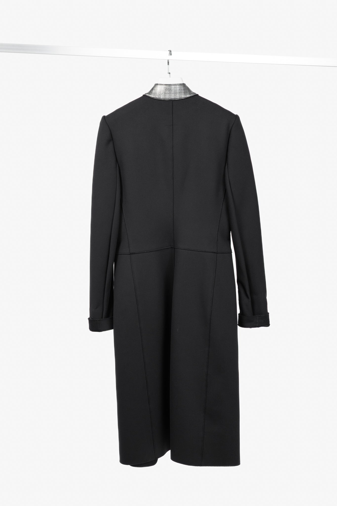 Marie Saint Pierre Black Neoprene Metallic-Neck Open-Front Coat