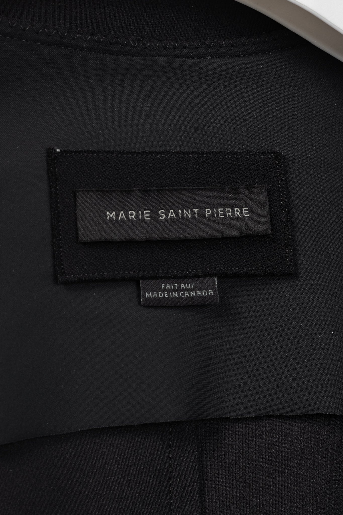 Marie Saint Pierre Black Neoprene Metallic-Neck Open-Front Coat