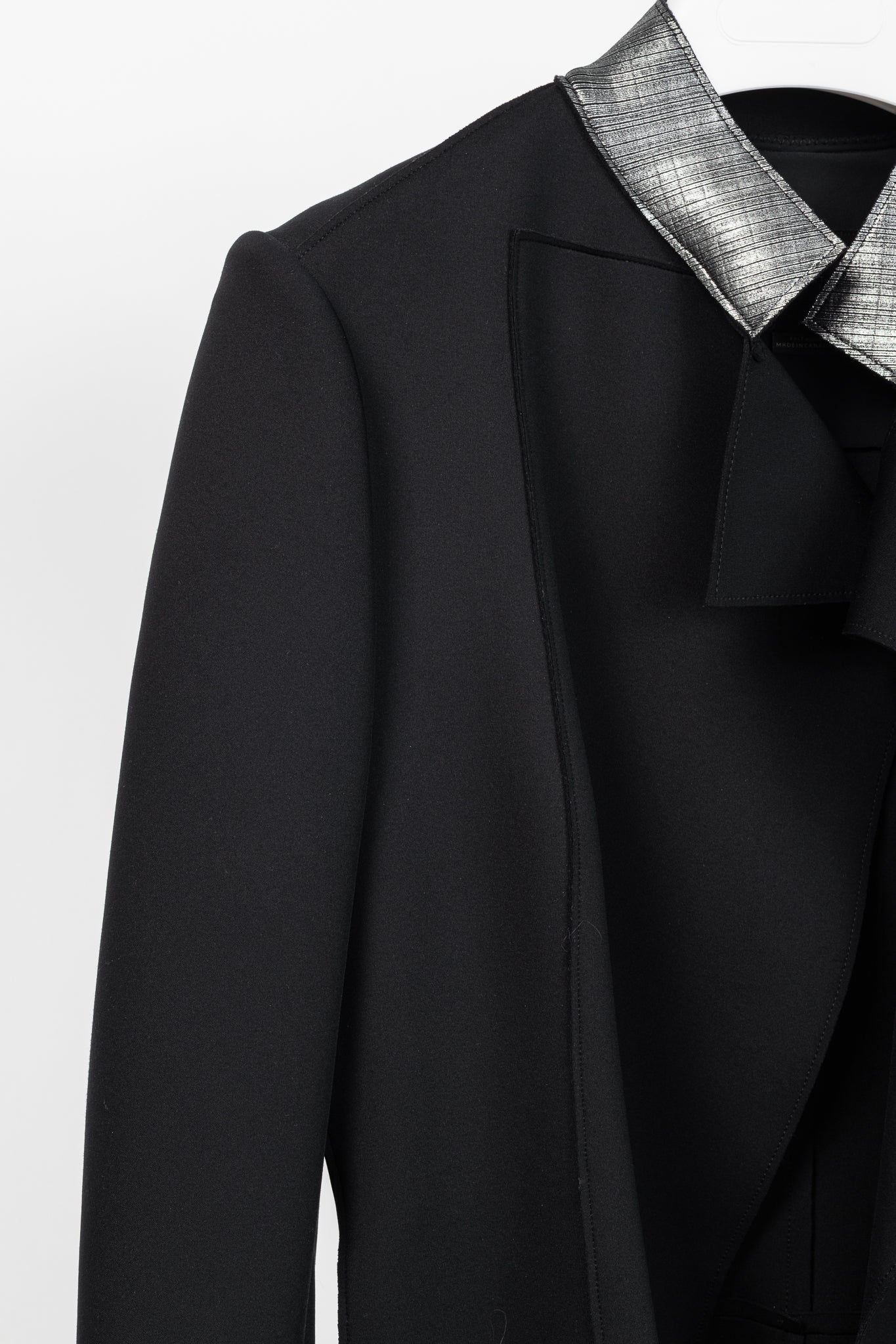 Marie Saint Pierre Black Neoprene Metallic-Neck Open-Front Coat