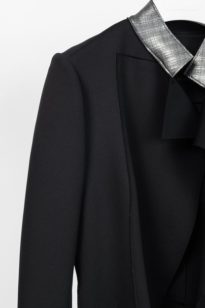 Marie Saint Pierre Black Neoprene Metallic-Neck Open-Front Coat