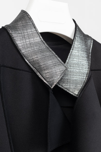 Marie Saint Pierre Black Neoprene Metallic-Neck Open-Front Coat