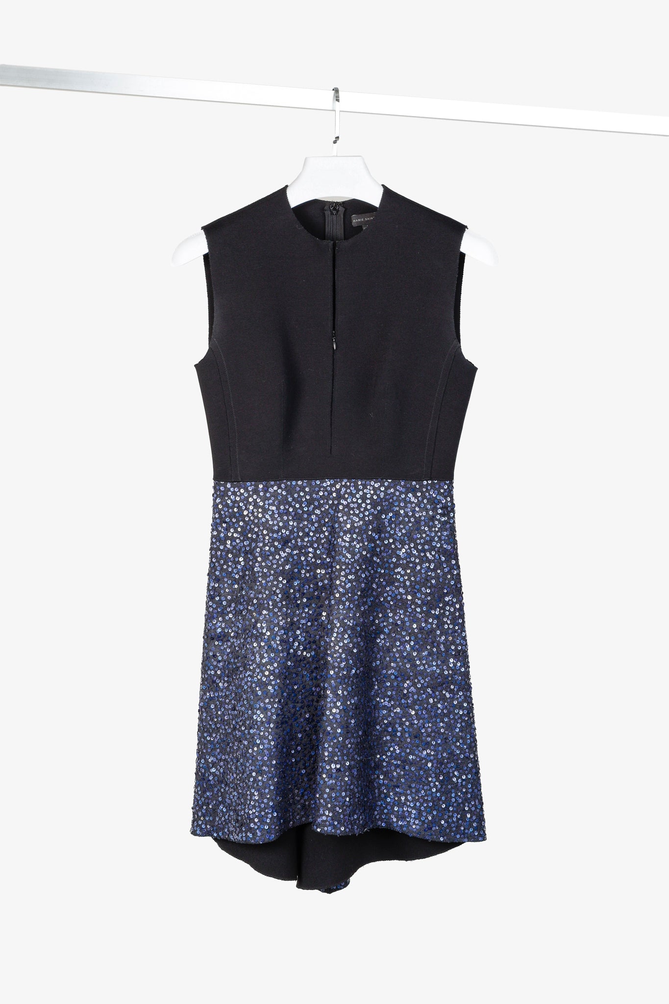 Marie Saint Pierre Black-Ponte Blue-Sequin Midi-Dress