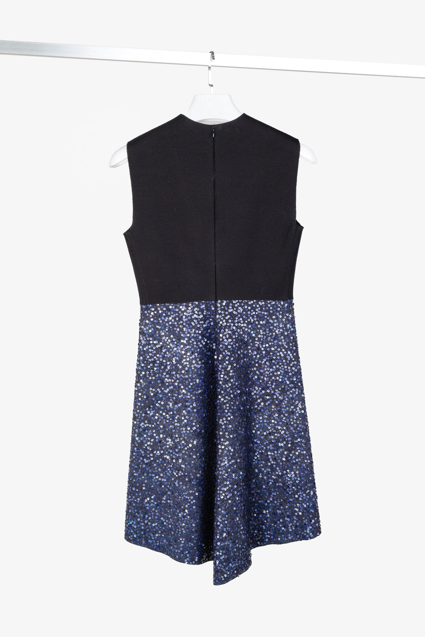 Marie Saint Pierre Black-Ponte Blue-Sequin Midi-Dress