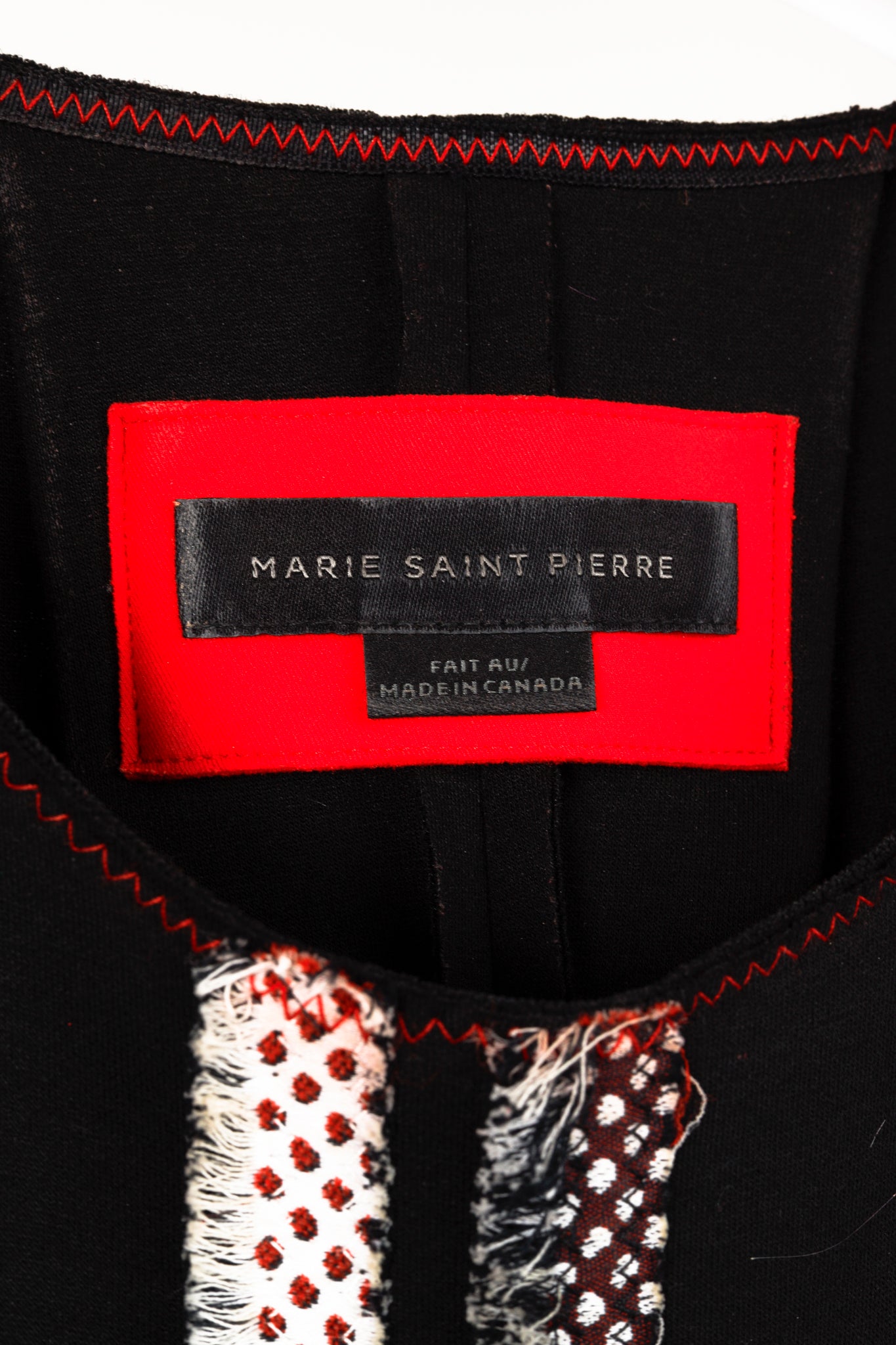 Marie Saint Pierre Black Neoprene Red-Trim Mini Shift Dress