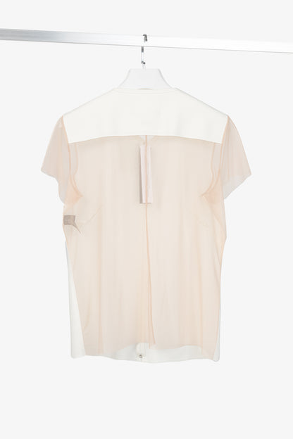 Marie Saint Pierre Nusar White Jersey Mesh-Trim Short-Sleeve Jacket