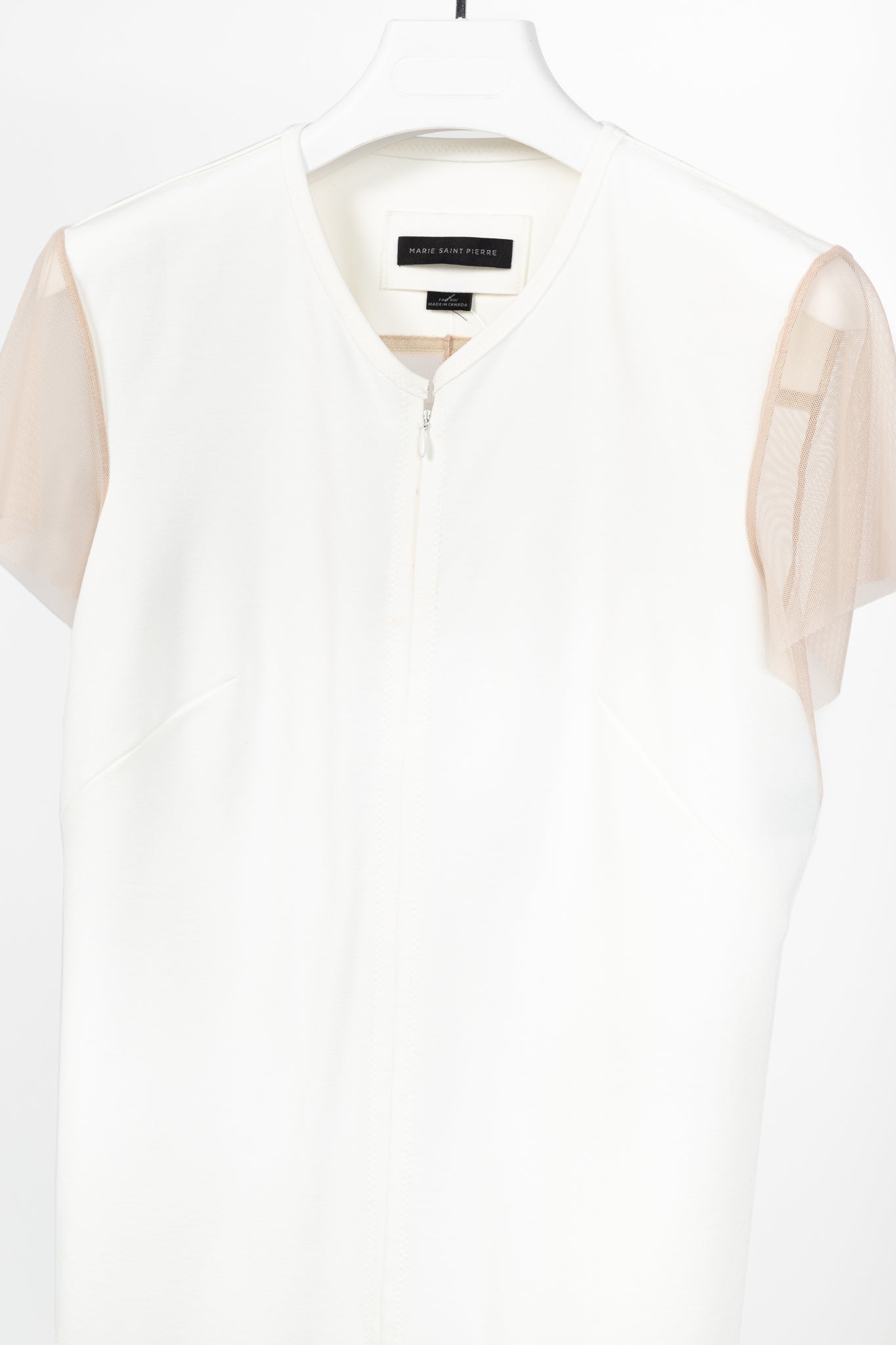 Marie Saint Pierre Nusar White Jersey Mesh-Trim Short-Sleeve Jacket
