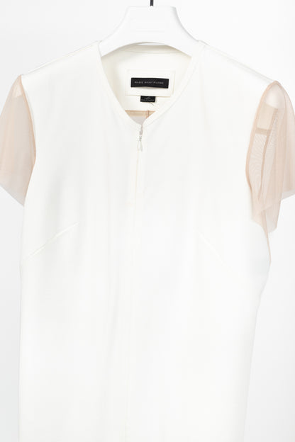 Marie Saint Pierre Nusar White Jersey Mesh-Trim Short-Sleeve Jacket