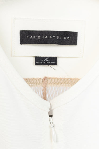 Marie Saint Pierre Nusar White Jersey Mesh-Trim Short-Sleeve Jacket