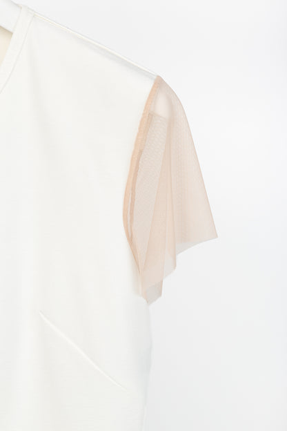 Marie Saint Pierre Nusar White Jersey Mesh-Trim Short-Sleeve Jacket