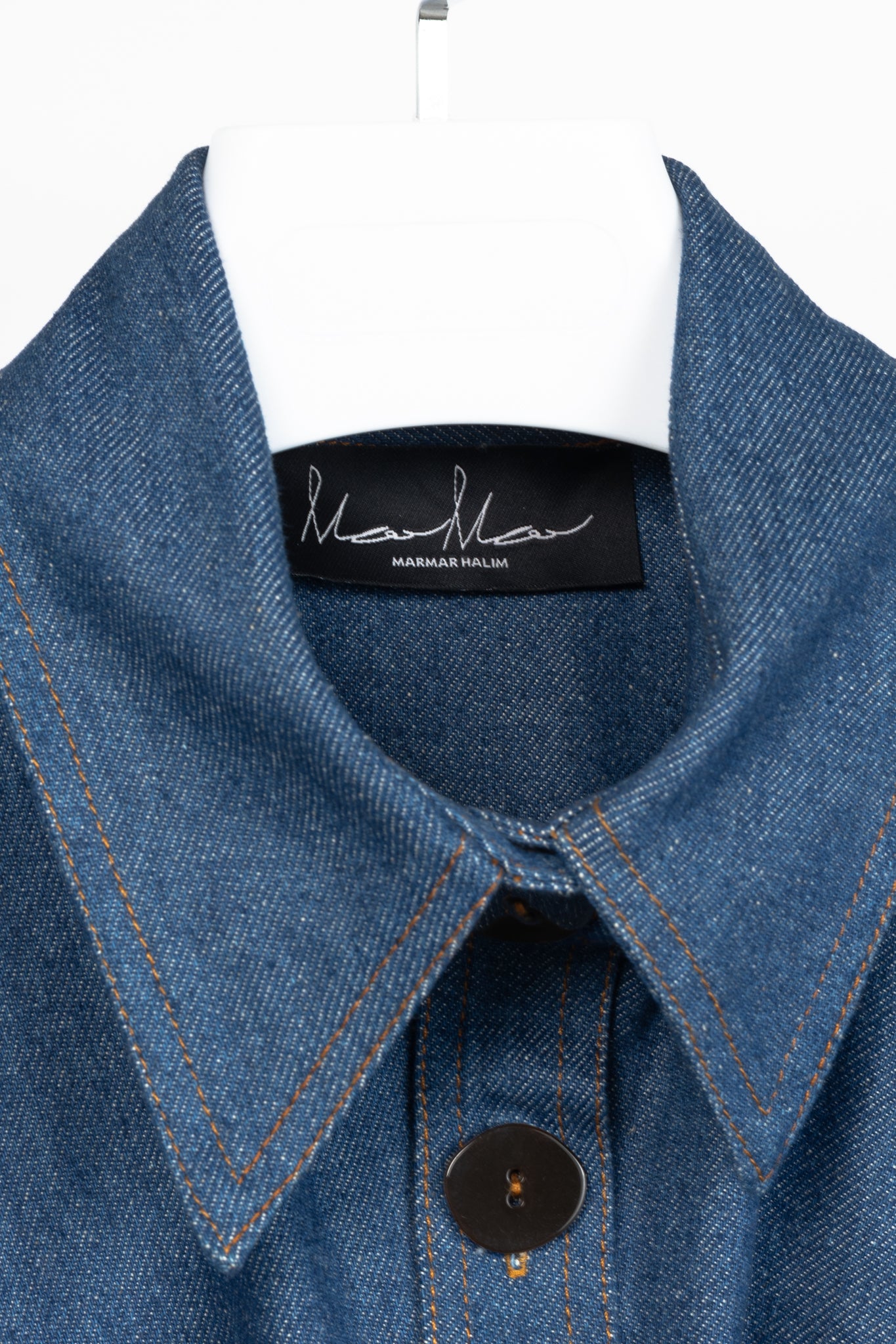 Marmar Halim Blue Denim Buttoned Belted Shirt Dress