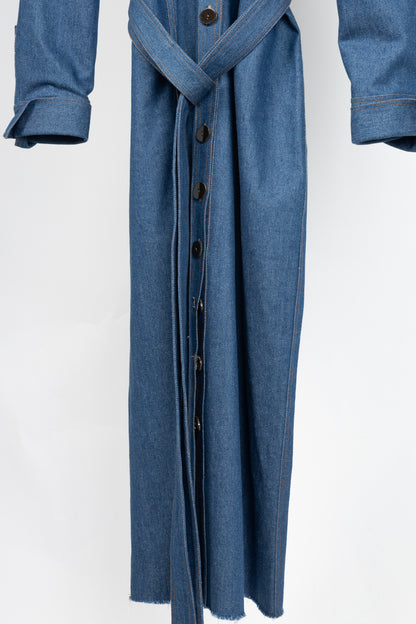 Marmar Halim Blue Denim Buttoned Belted Shirt Dress