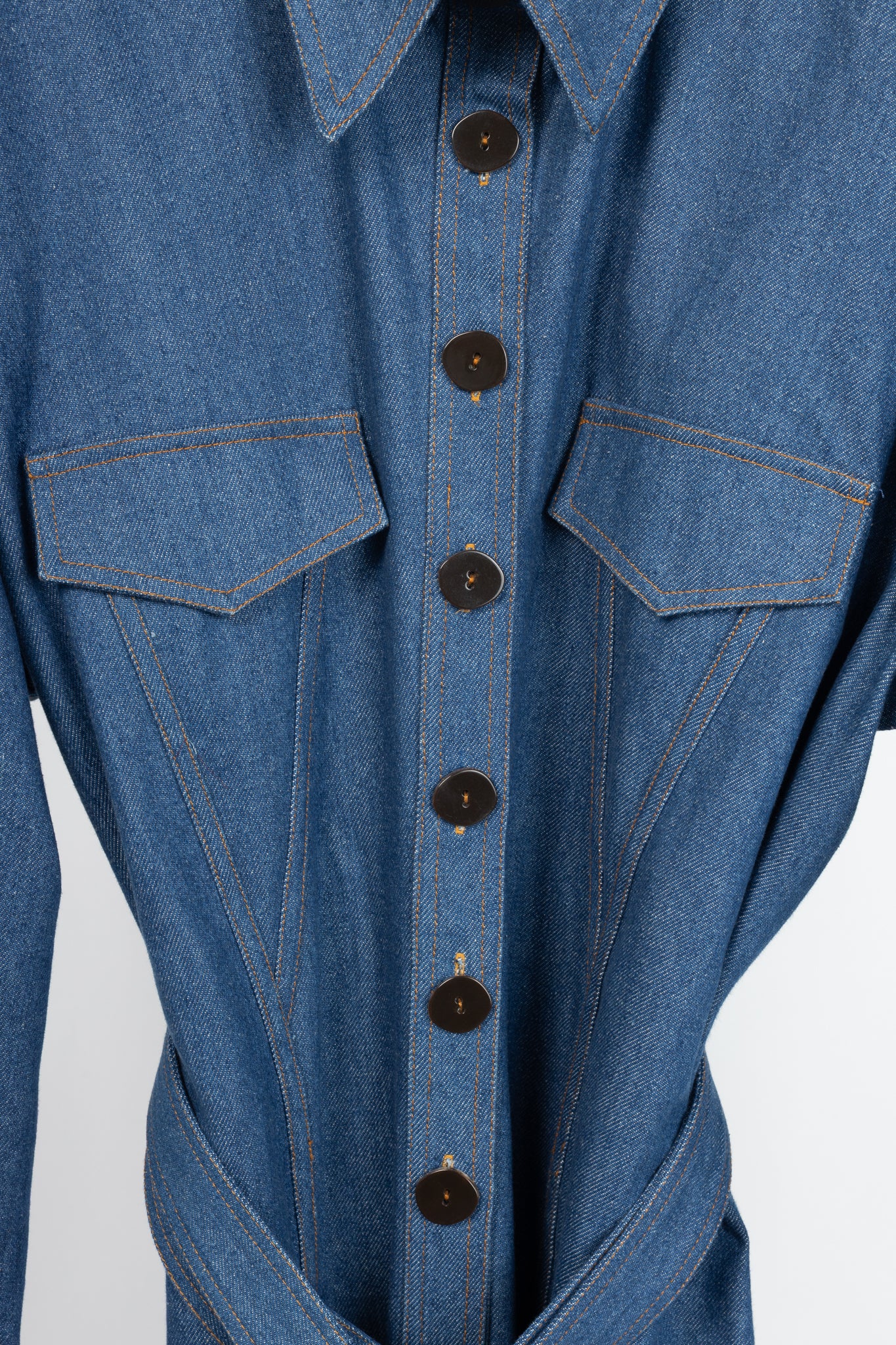 Marmar Halim Blue Denim Buttoned Belted Shirt Dress