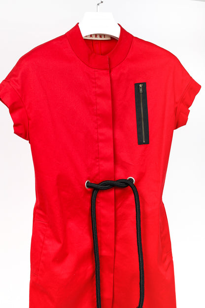 Marni SS/07 Runway Red Stretch-Cotton Waist-Tie Dress