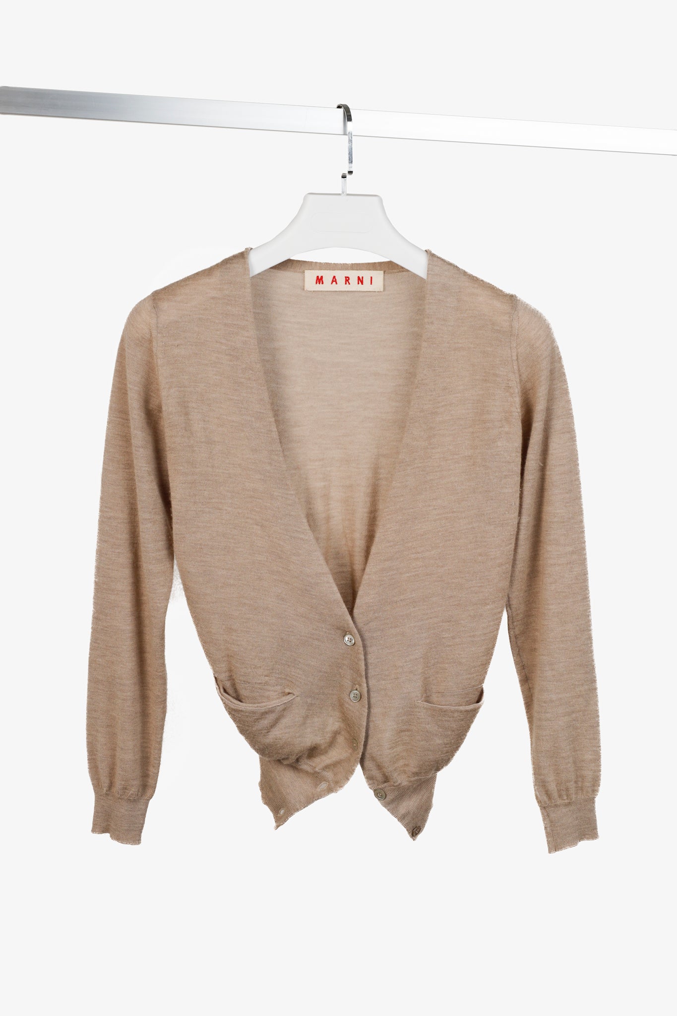 Marni Oatmeal Brown Cashmere V-Neck Cardigan