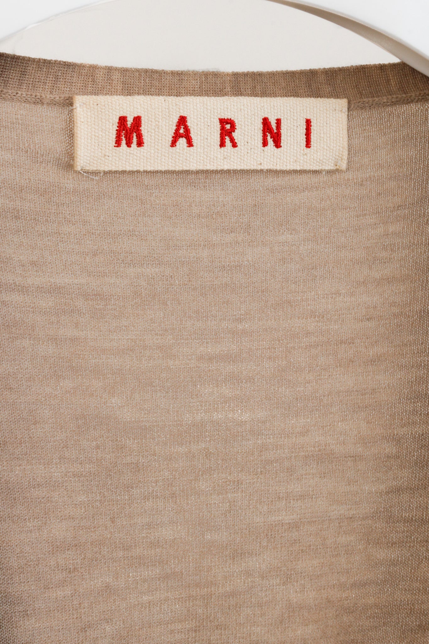 Marni Oatmeal Brown Cashmere V-Neck Cardigan