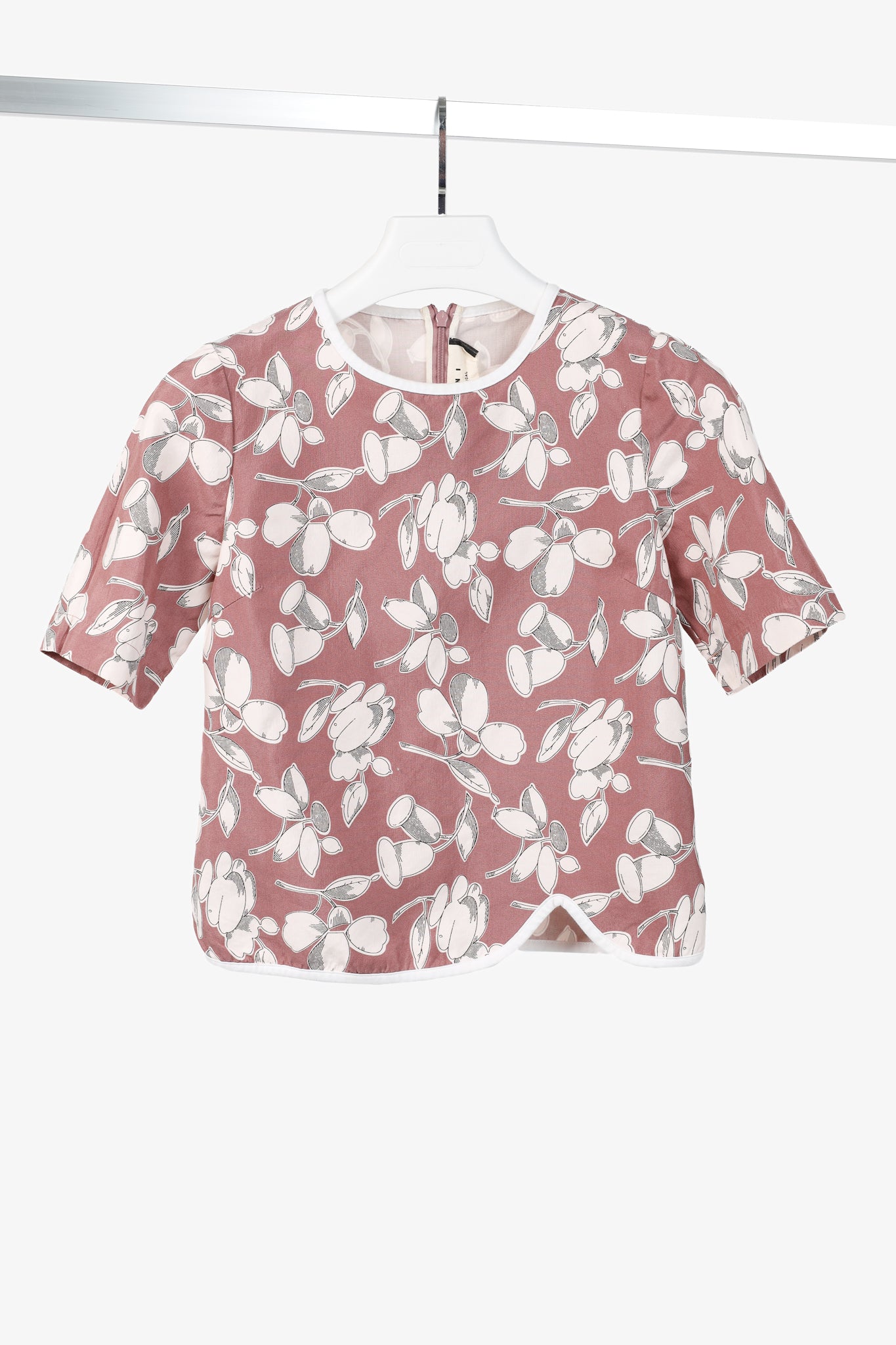 Marni Mauve Cotton & Silk Floral-Print Asymmetrical Top