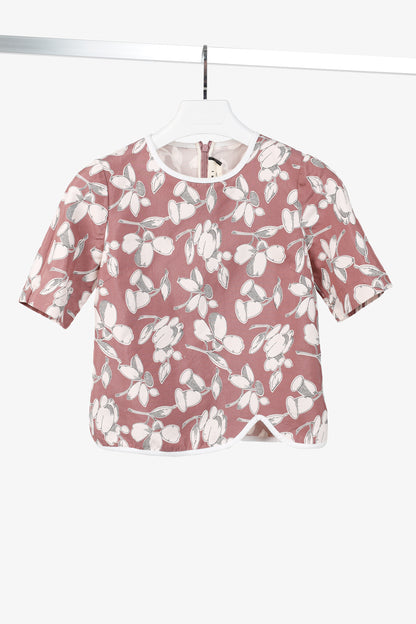 Marni Mauve Cotton & Silk Floral-Print Asymmetrical Top