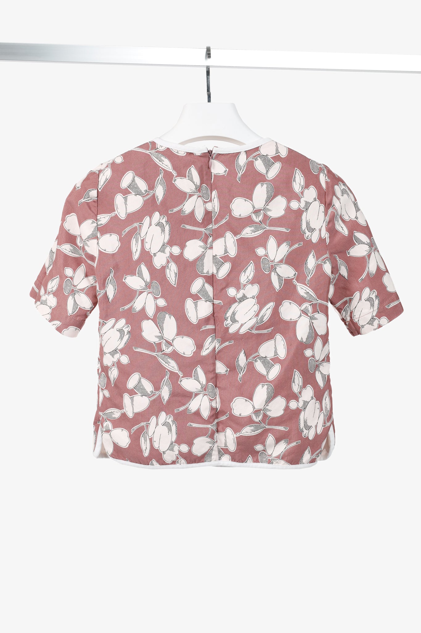 Marni Mauve Cotton & Silk Floral-Print Asymmetrical Top
