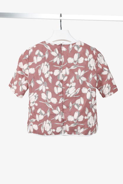 Marni Mauve Cotton & Silk Floral-Print Asymmetrical Top