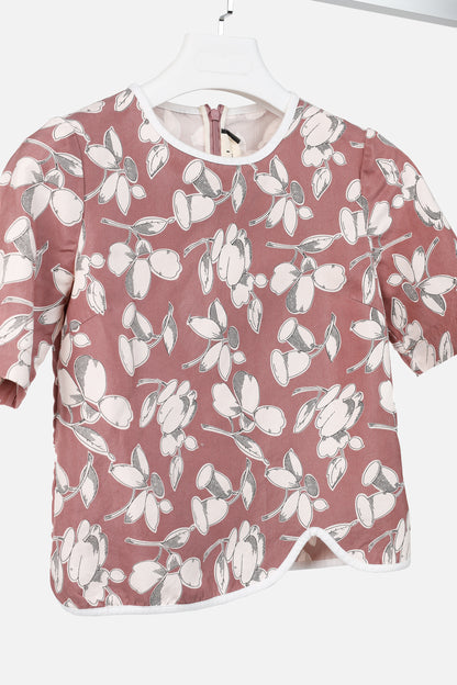 Marni Mauve Cotton & Silk Floral-Print Asymmetrical Top