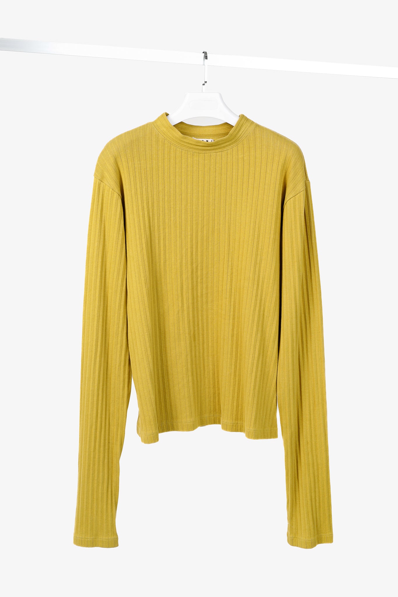 Marni Chartreuse Cotton Ribbed-Knit Mock Neck Top