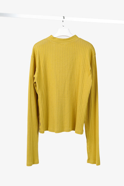 Marni Chartreuse Cotton Ribbed-Knit Mock Neck Top