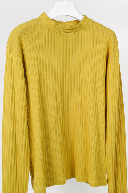 Marni Chartreuse Cotton Ribbed-Knit Mock Neck Top