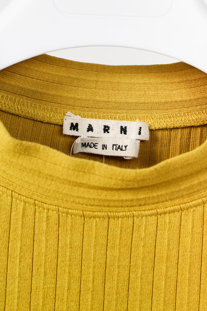 Marni Chartreuse Cotton Ribbed-Knit Mock Neck Top