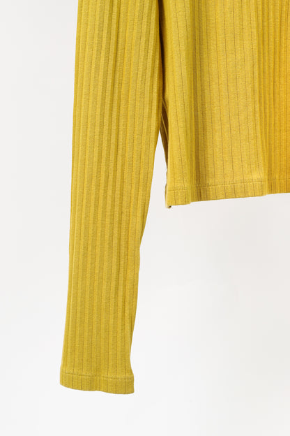 Marni Chartreuse Cotton Ribbed-Knit Mock Neck Top