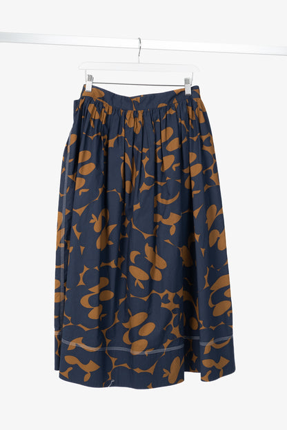 Marni Resort 2019 Navy Belou-Print Cotton Poplin Gathered Midi Skirt